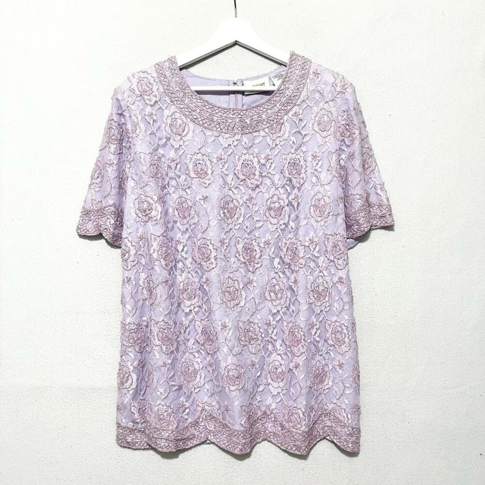Candelelight & champagne vintage beaded lace top blouse size 18W